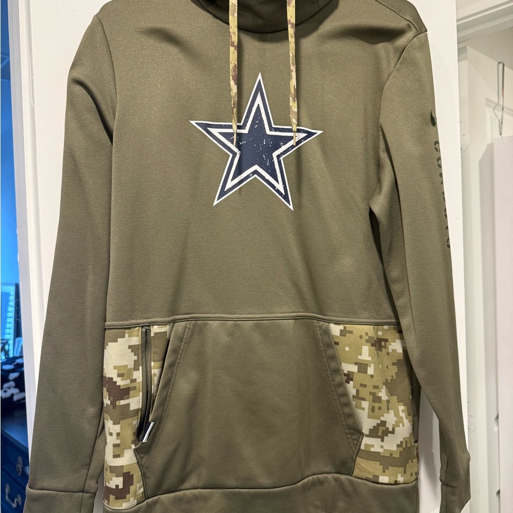Olive Green Dallas Cowboy Hoodie with Digital Camo Accents